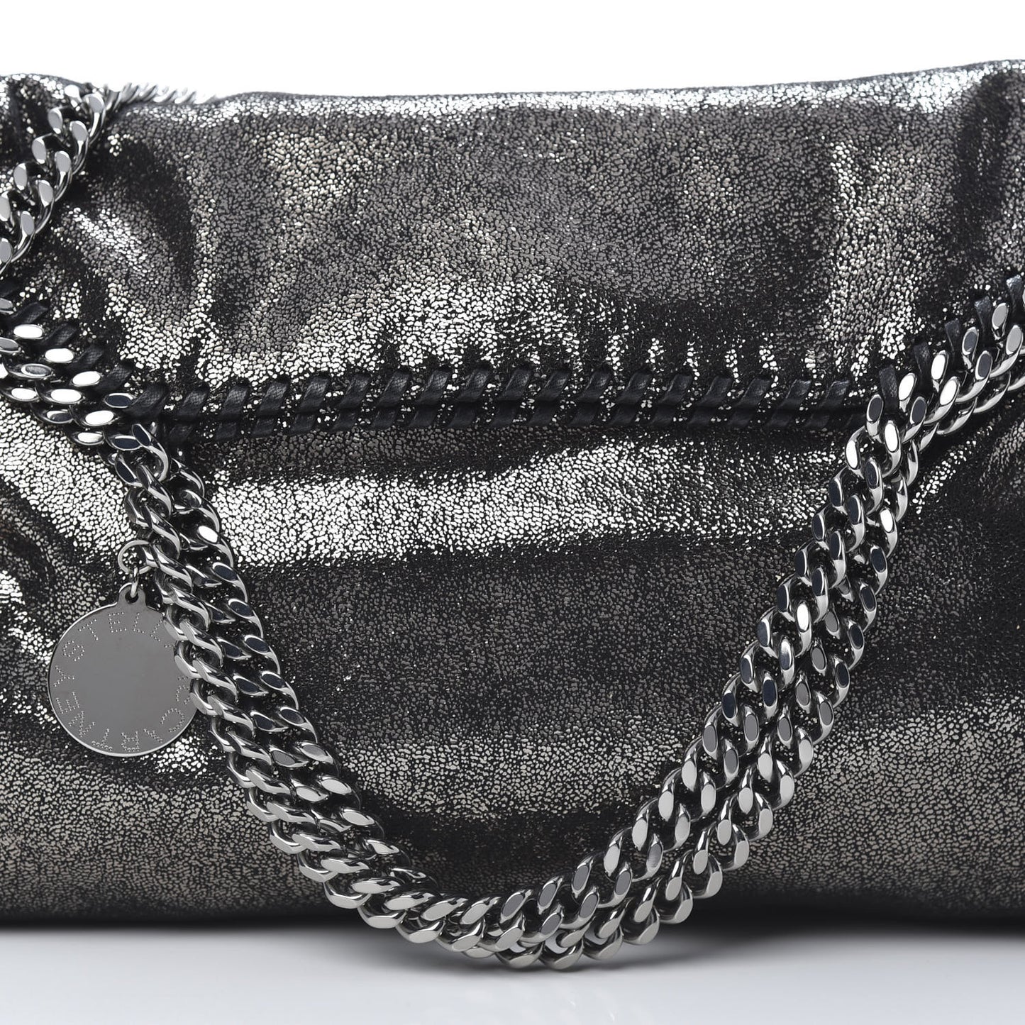 Chamois Shiny Dotted Falabella Fold Over Tote Ruthenium
