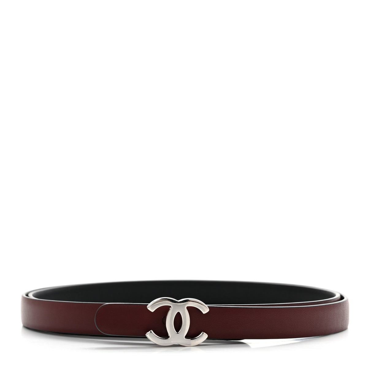 Chanel Calfskin CC Skinny Reversible Belt 95 38 Black Burgundy 3 of 7