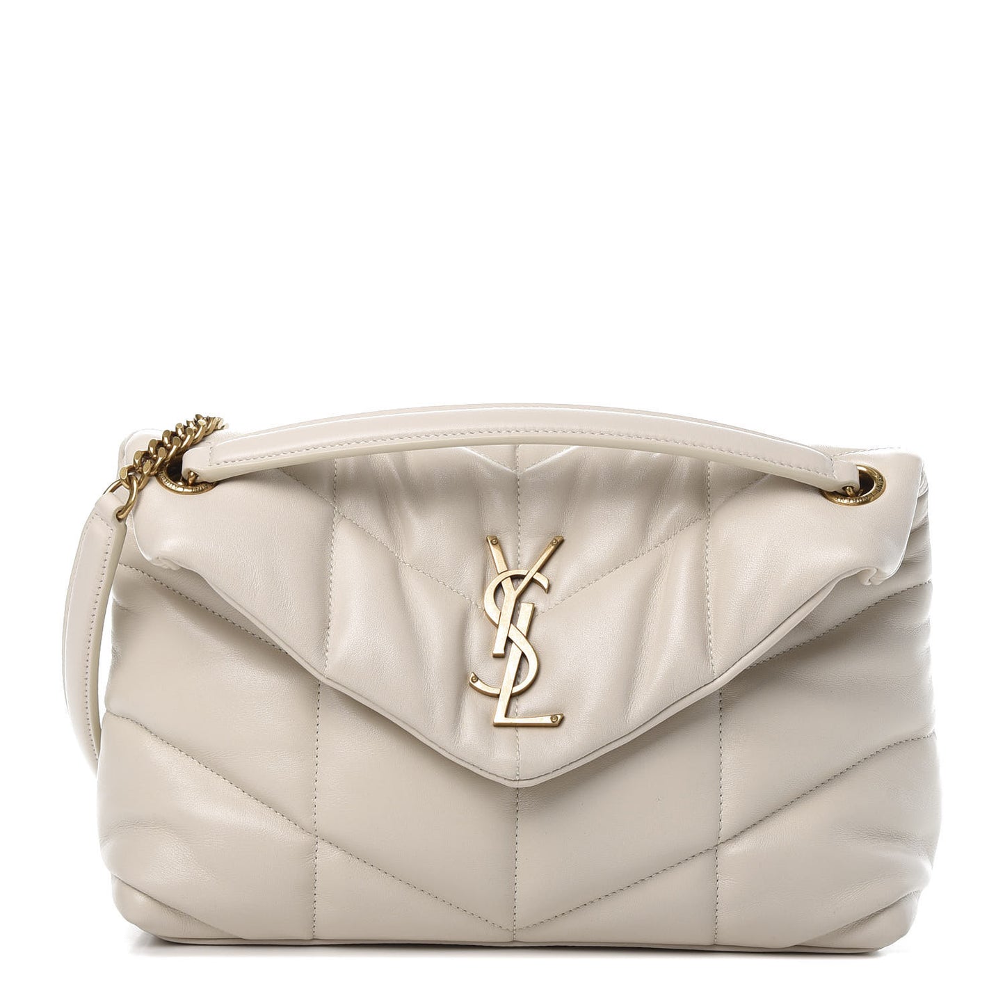 Lambskin Quilted Small Loulou Puffer Monogram Chain Satchel Blanc Vintage