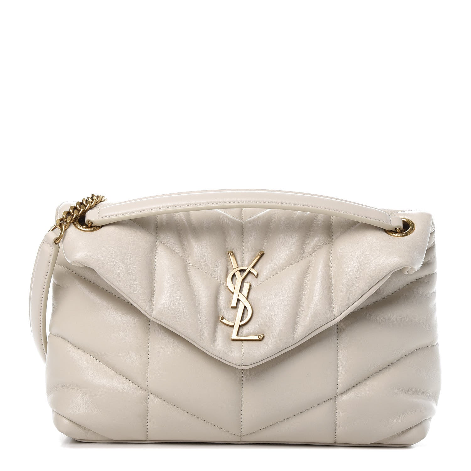 Saint Laurent Lambskin Quilted Small Loulou Puffer Monogram Chain Satchel Blanc Vintage 1 of 12