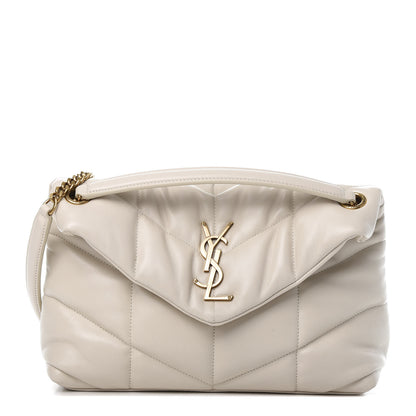 Saint Laurent Lambskin Quilted Small Loulou Puffer Monogram Chain Satchel Blanc Vintage 1 of 12