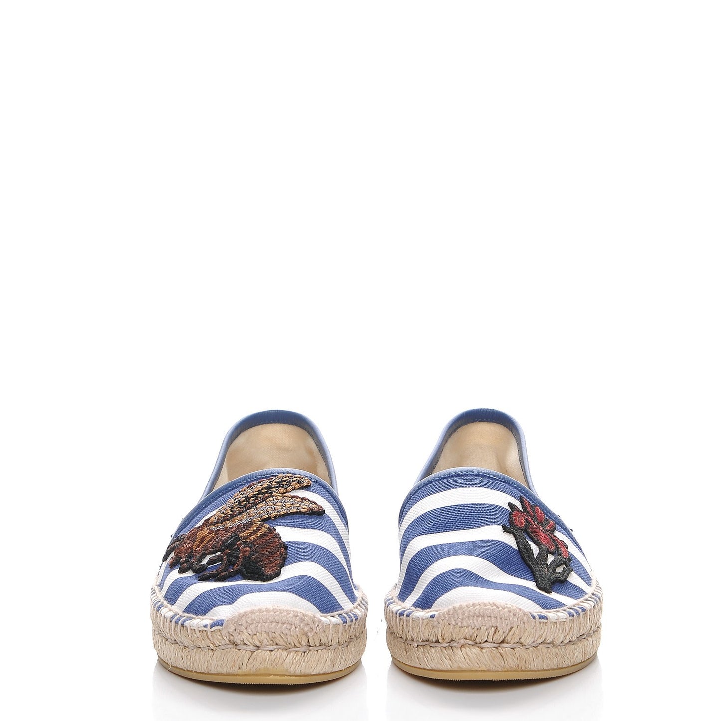 Canvas Embroidered Striped Espadrilles 39 Caspian White