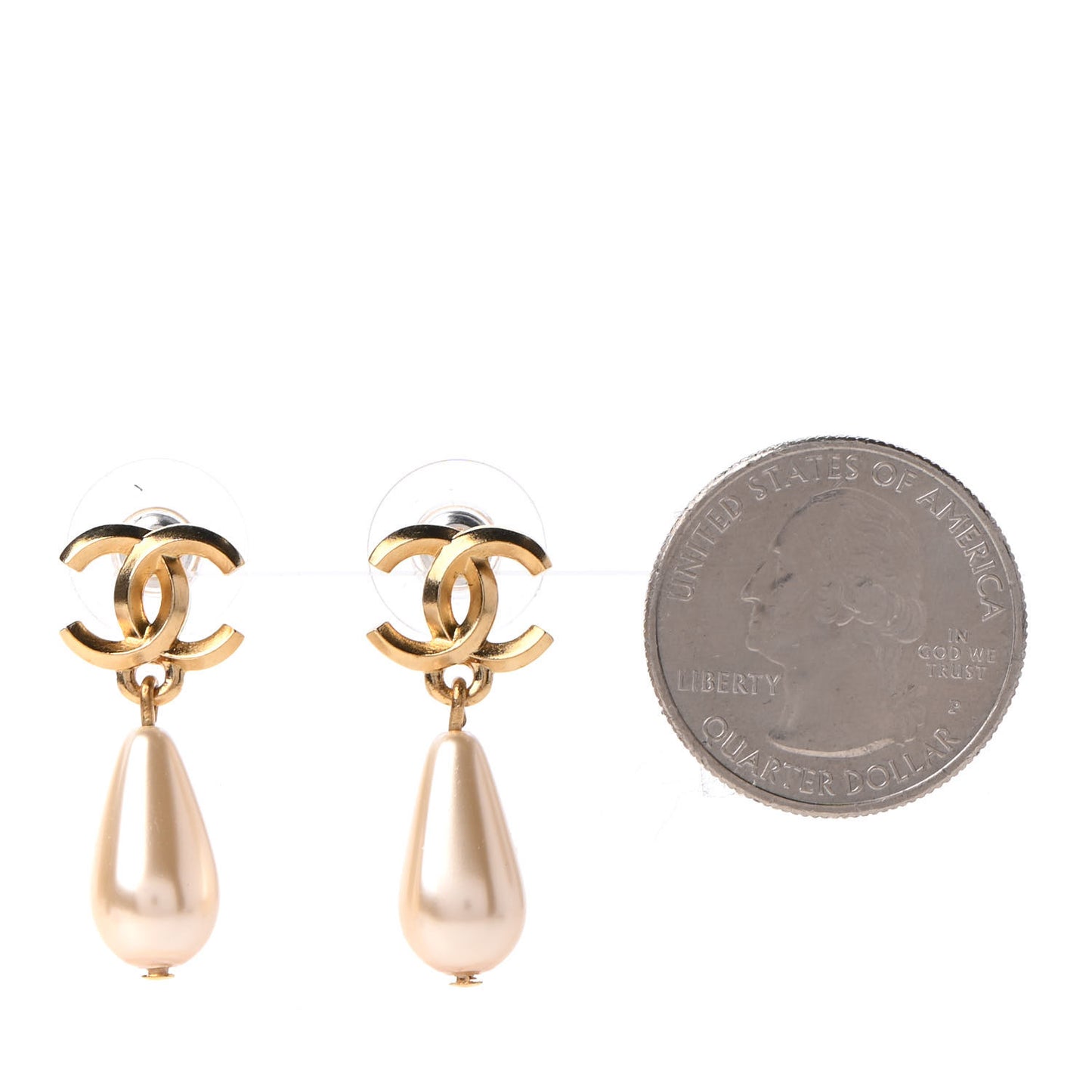 Metal CC Pearl Drop Earrings Gold