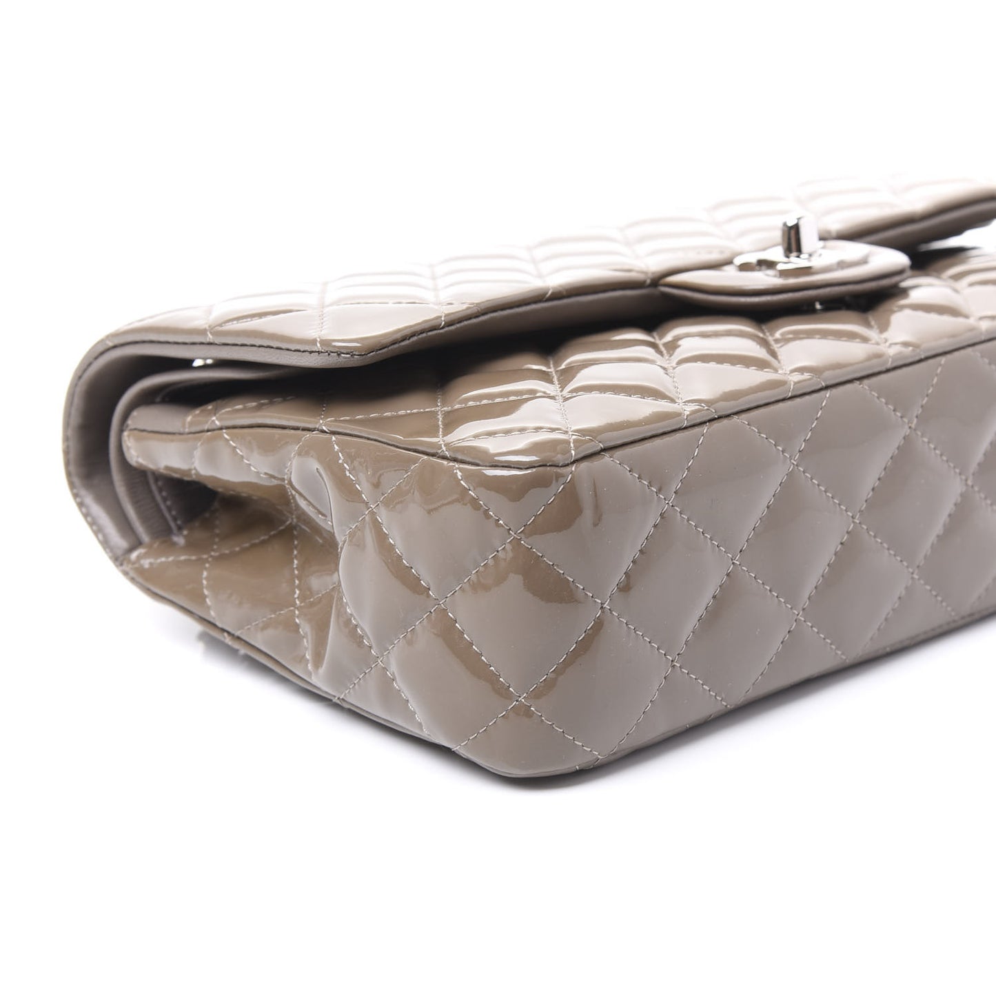 Patent Calfskin Quilted Medium Double Flap Grey