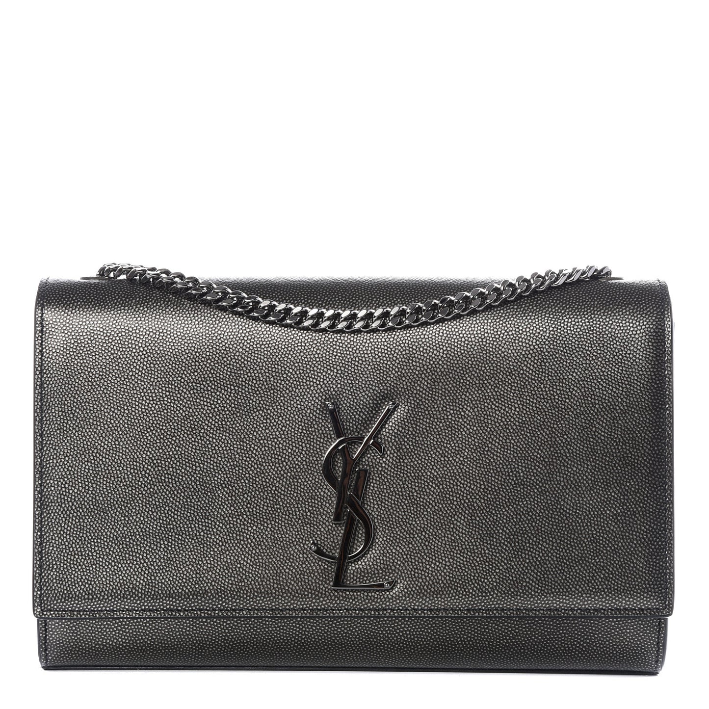 Metallic Grain De Poudre Medium Classic Monogram Kate Satchel Dark Lead