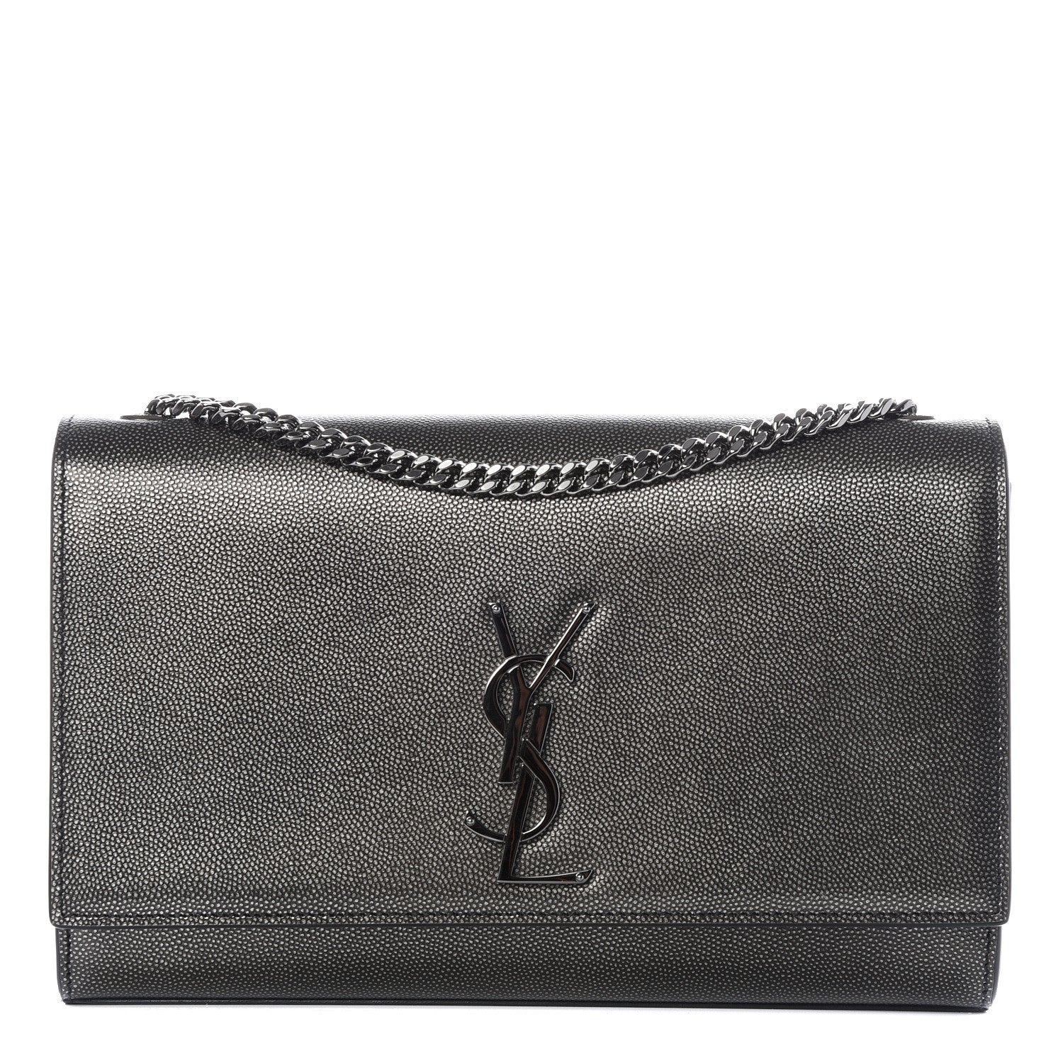 Saint Laurent Metallic Grain De Poudre Medium Classic Monogram Kate Satchel Dark Lead 1 of 8