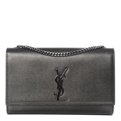 Saint Laurent Metallic Grain De Poudre Medium Classic Monogram Kate Satchel Dark Lead 1 of 8