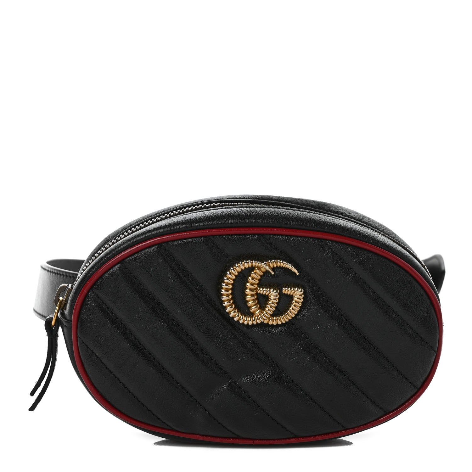 Gucci Azalea Calfskin Matelasse Diagonal Torchon GG Marmont Belt Bag 95 38 Black Romantic Cerise 1 of 10