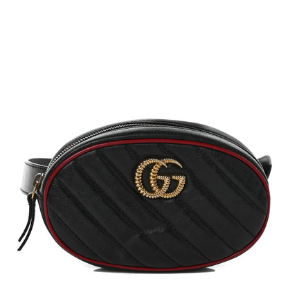 Gucci Azalea Calfskin Matelasse Diagonal Torchon GG Marmont Belt Bag 95 38 Black Romantic Cerise 1 of 10