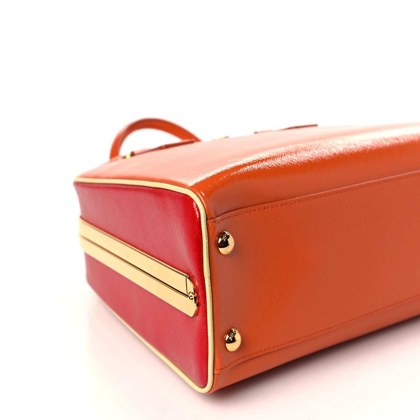 Saffiano Vernice Frame Top Bag Papaya Rosso White
