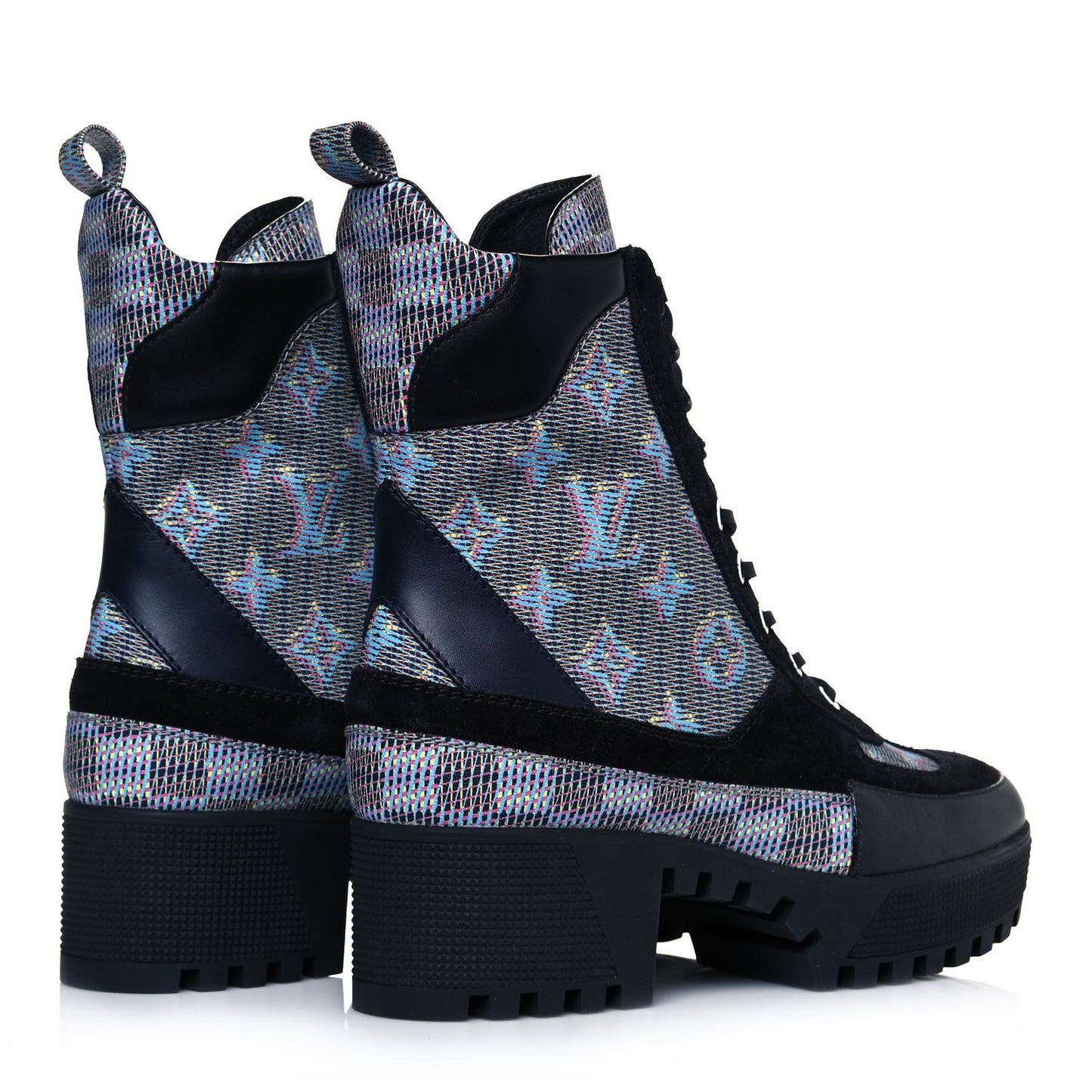 Monogram LV Pop Suede Calfskin Laureate Platform Desert Boots 36.5 Blue