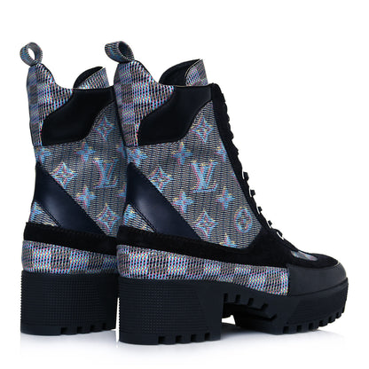 Louis Vuitton Monogram LV Pop Suede Calfskin Laureate Platform Desert Boots 36.5 Blue 4 of 6