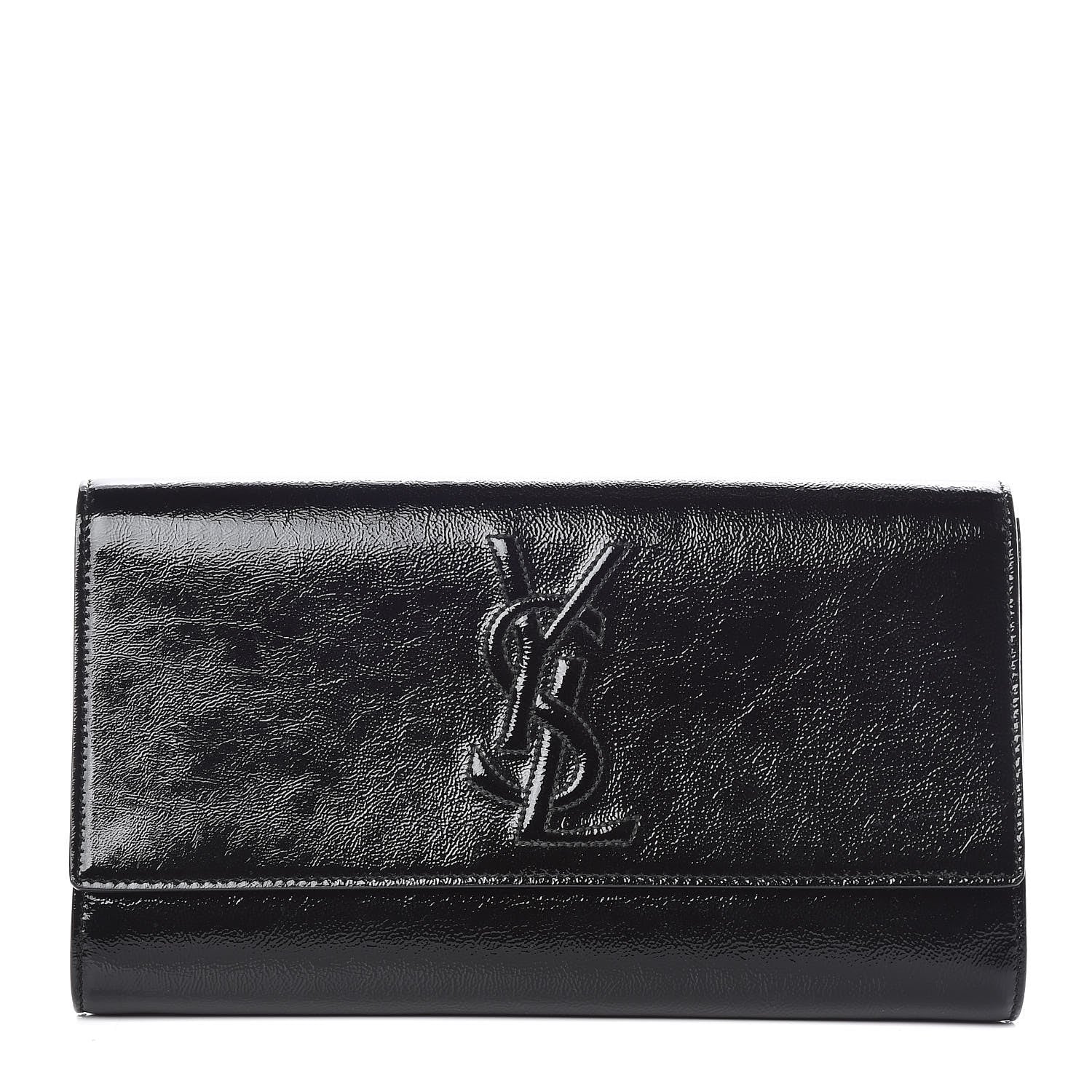 Saint Laurent Textured Patent Monogram Large Belle De Jour Clutch Black 1 of 9