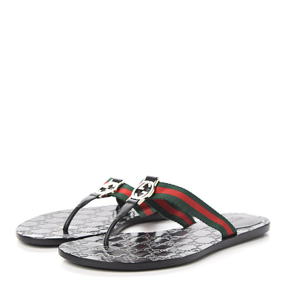 Gucci Nylon Guccissima Web Womens Thong Sandals 39.5 Green Red Black 3 of 8
