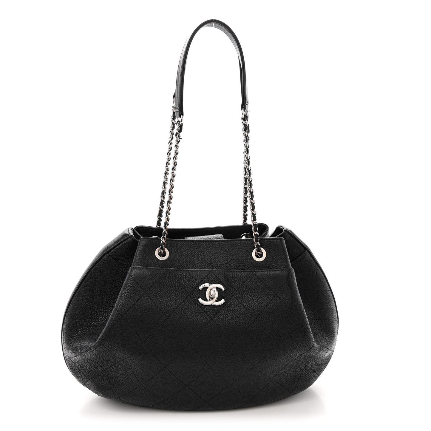 Grained Calfskin Stitched Accordion Shoulder Bag Black