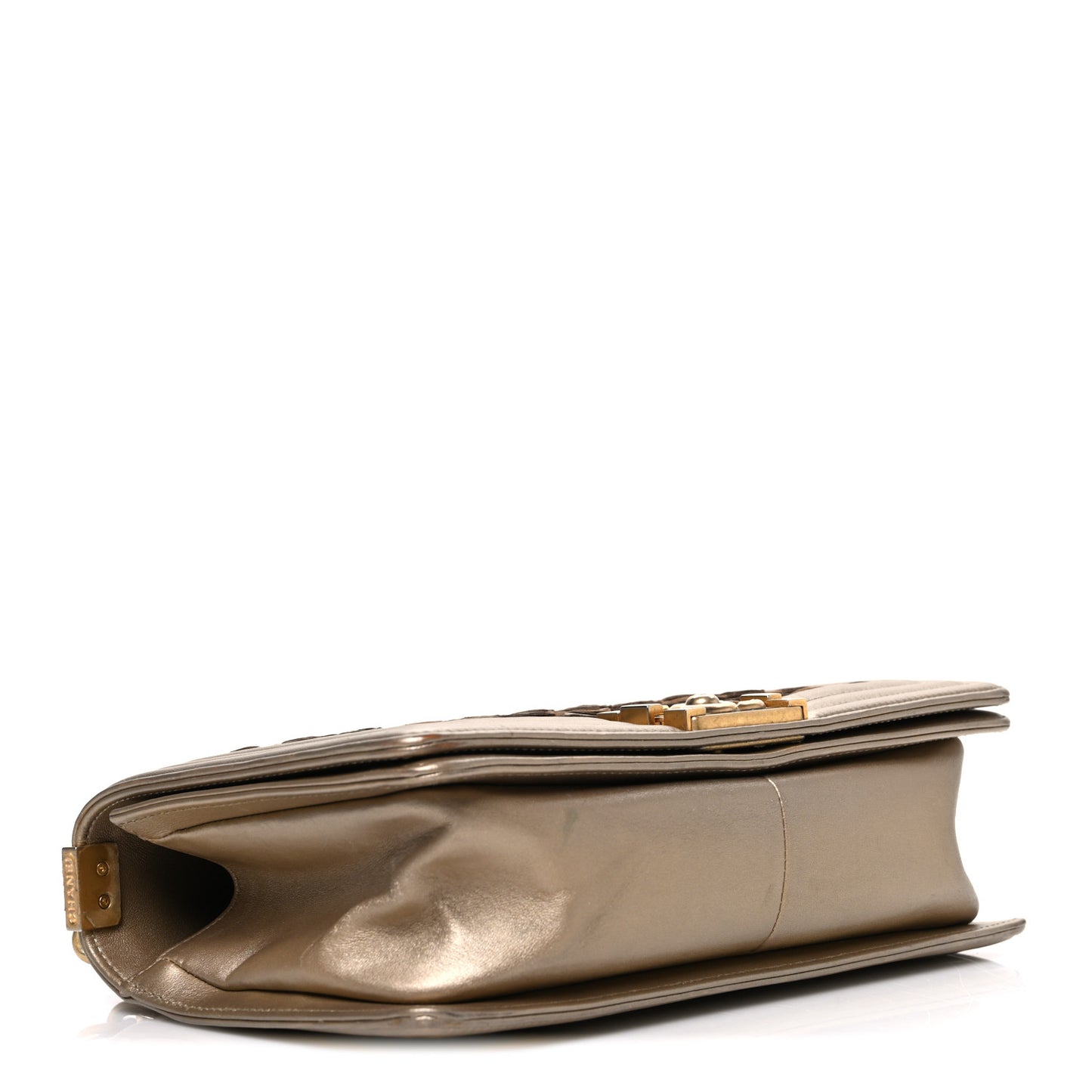Metallic Lambskin Medium Scaled Boy Flap Gold