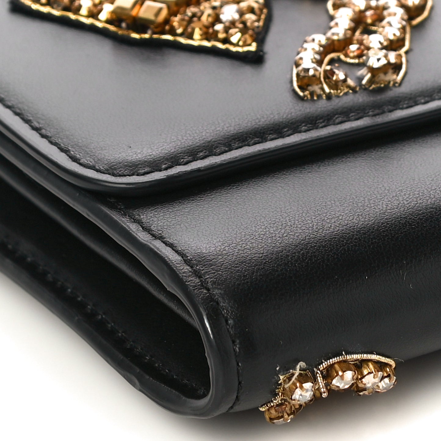 Nappa Crystal Embroidered Medusa Wallet on Chain Crossbody Black