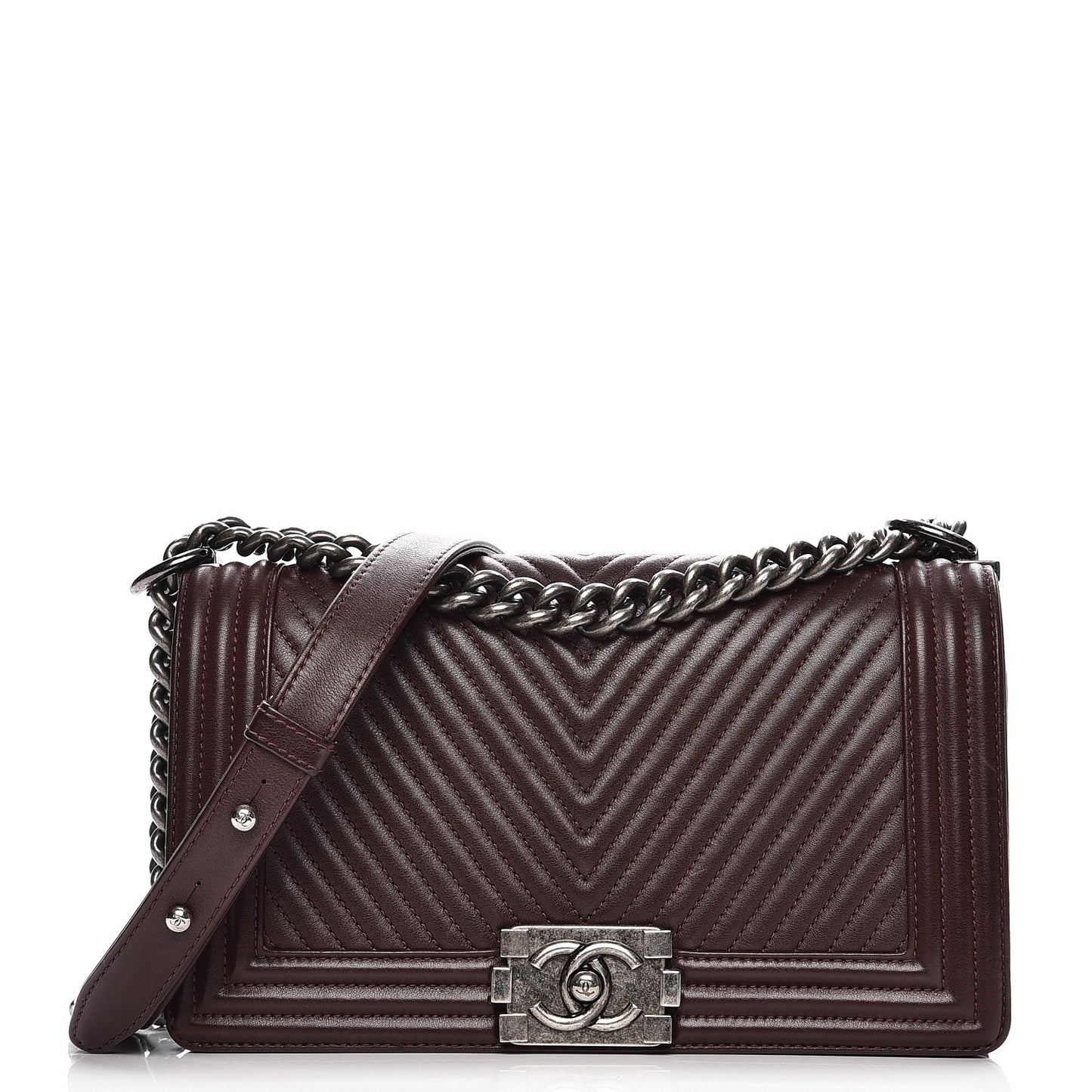 Calfskin Chevron Quilted Medium Boy Flap Burgundy