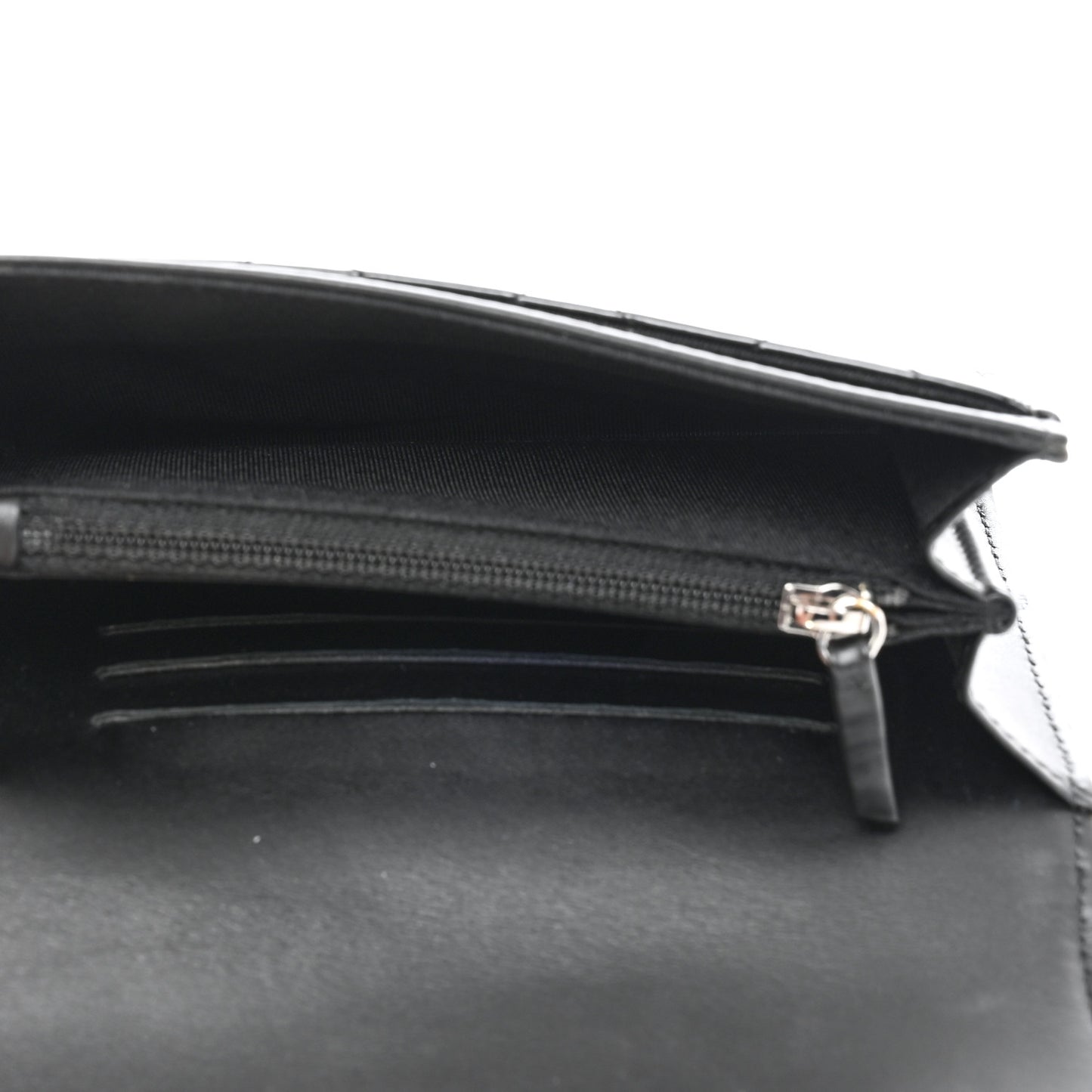 Patent Calfskin Quilted Small Flap Wallet Black