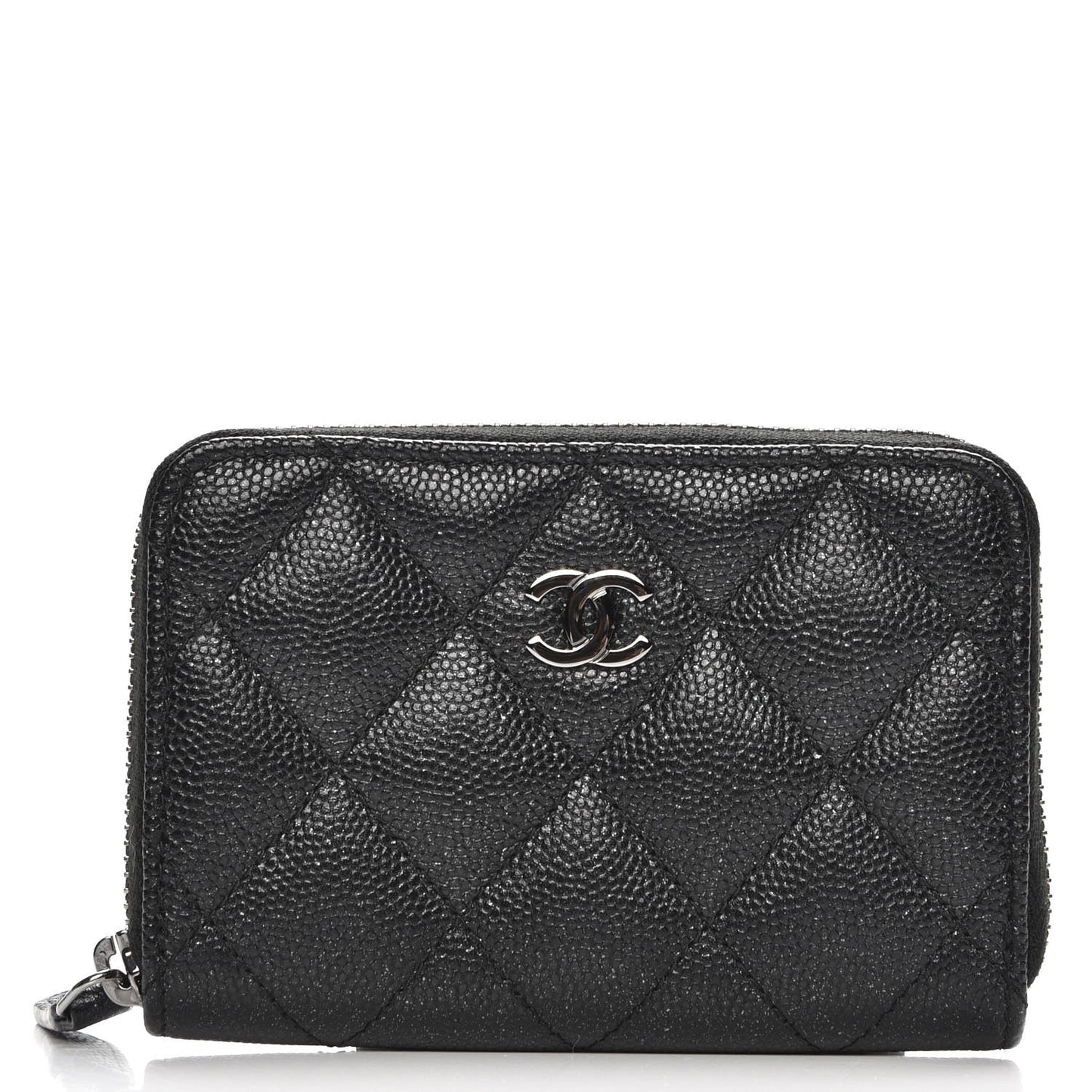 Iridescent Caviar Quilted Zip Coin Purse Black