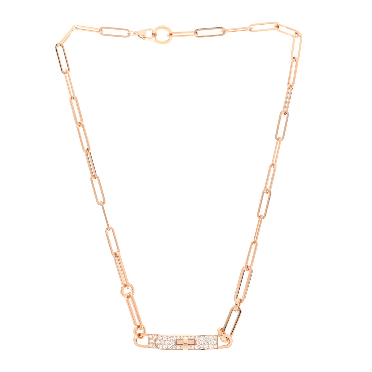 Hermes 18K Rose Gold Diamond Pave Kelly Chaine Choker Necklace 3 of 6