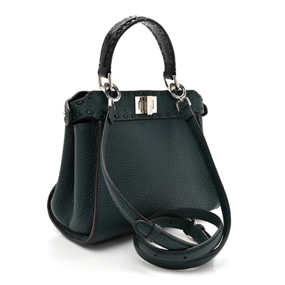 Fendi Cuoio Roma Sellerissima Nappa Sintetica Tape Stitch Snakeskin Mini Peekaboo Iconic Satchel Green 3 of 11