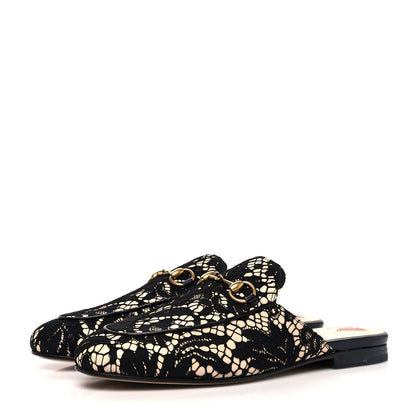Gucci Lace Malaga Kid Womens Princetown Slippers 37 Black Skin Rose 3 of 9