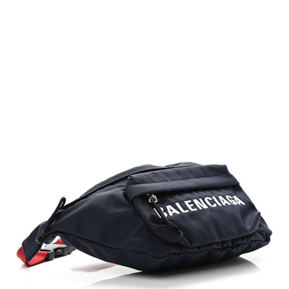 Balenciaga Sport Nylon Logo Embroidered Small Wheel Beltpack Navy Blue Red 4 of 11