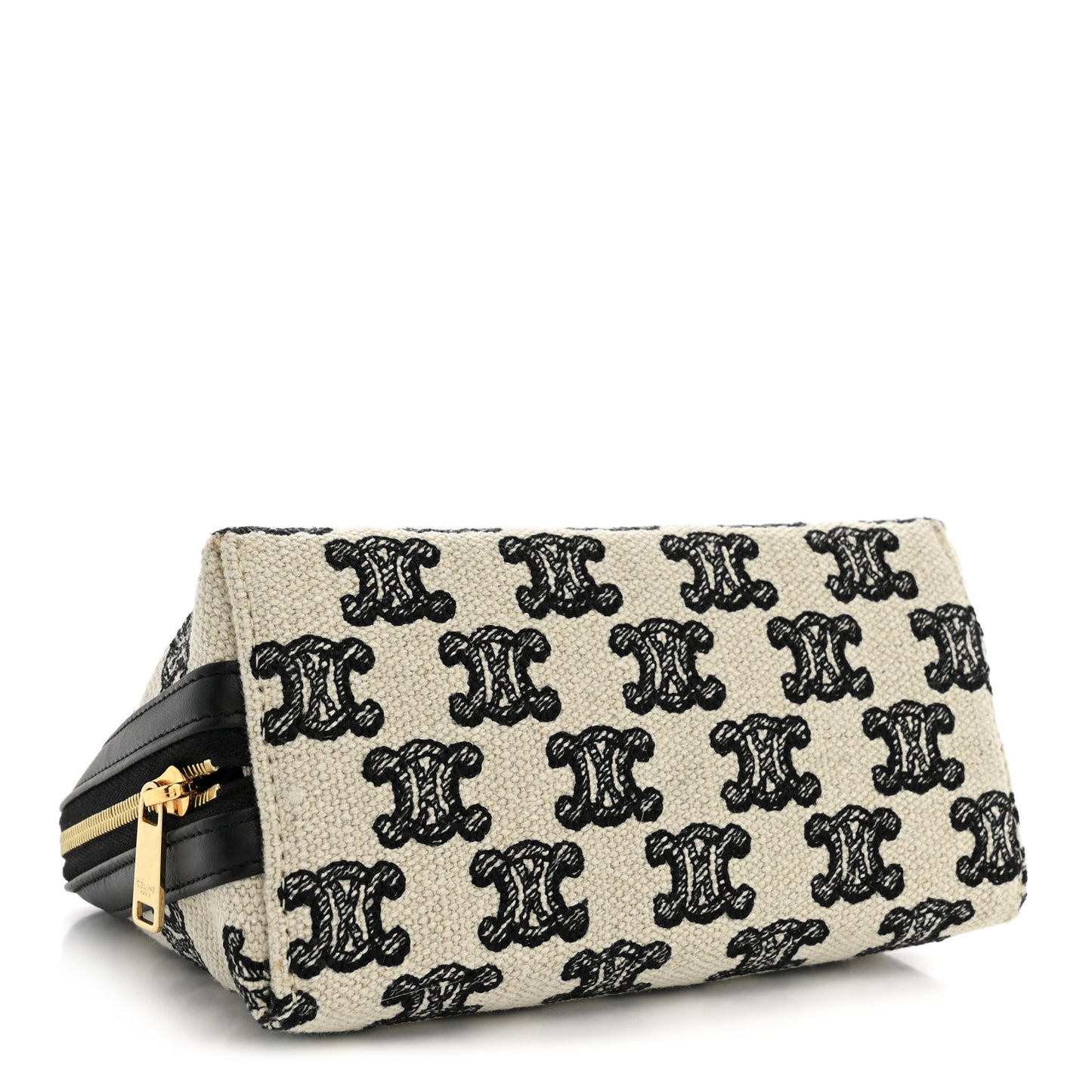 Canvas Calfskin Triomphe Embroidered Clutch On Chain Black