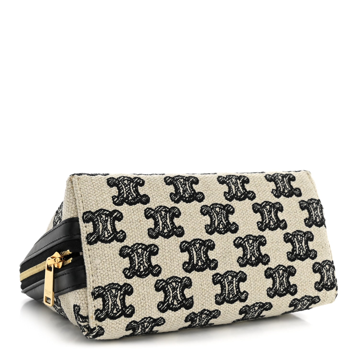 Celine Canvas Calfskin Triomphe Embroidered Clutch On Chain Black 4 of 11