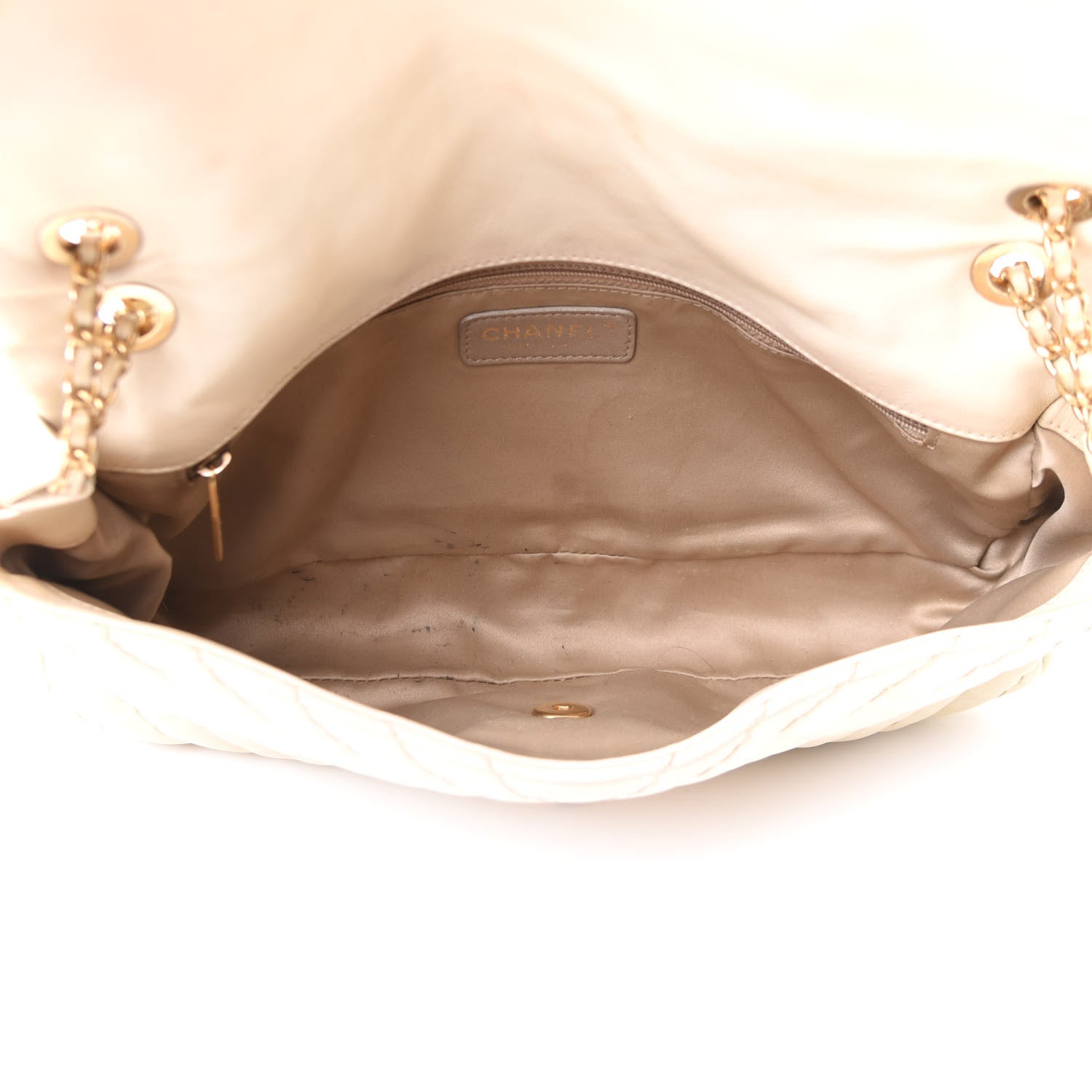 Chanel Calfskin Surpique Chevron Large Flap Beige 4 of 22