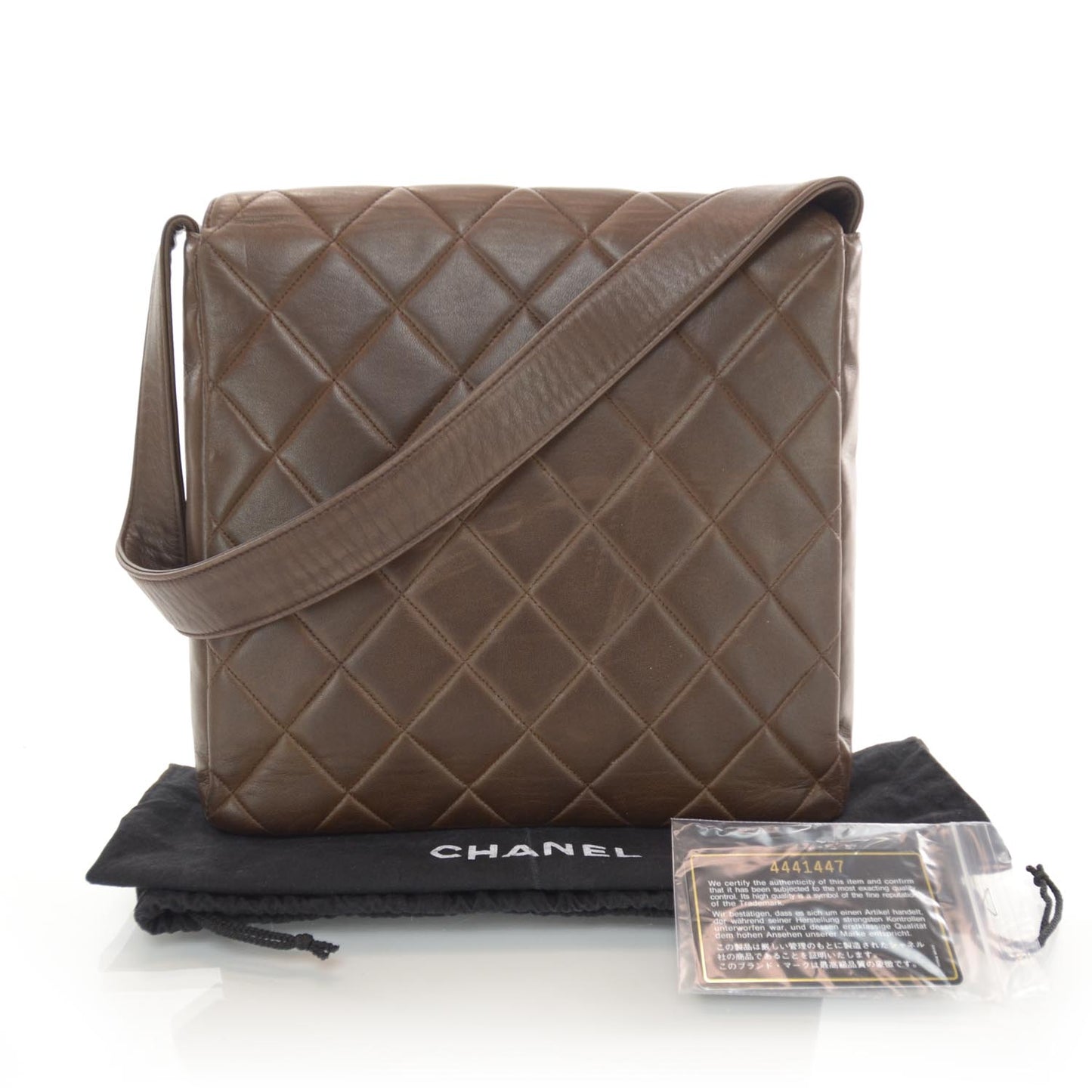 Lambskin Quilted Flap Shoulder Bag Brown