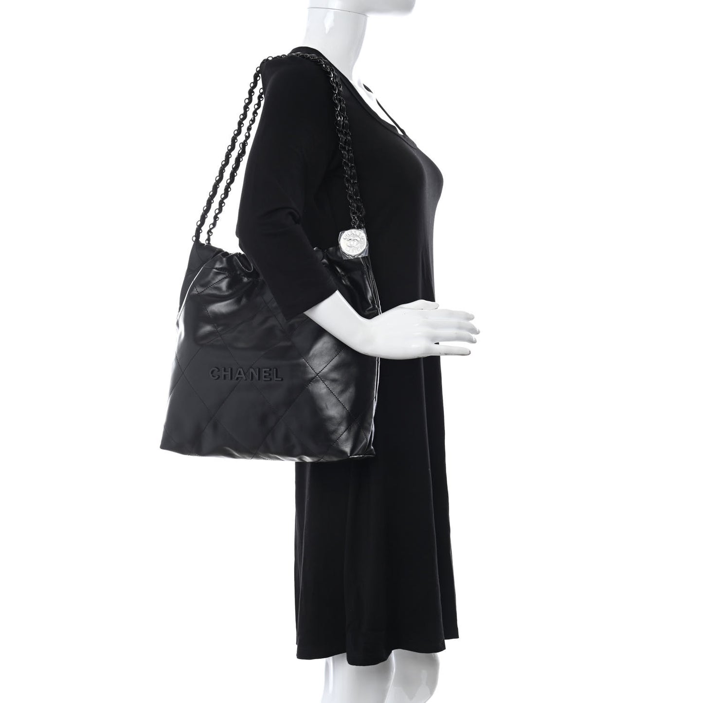 Metallic Calfskin Quilted Small Chanel 22 Navy Blue