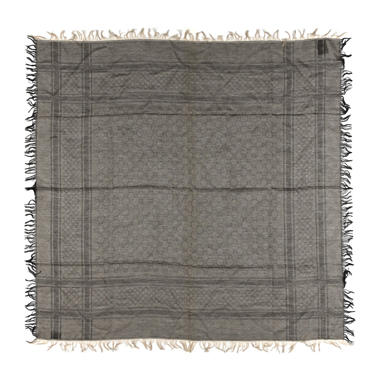Wool Silk GG Monogram Diamante Plaid Surviee Shawl Beige Dark Brown