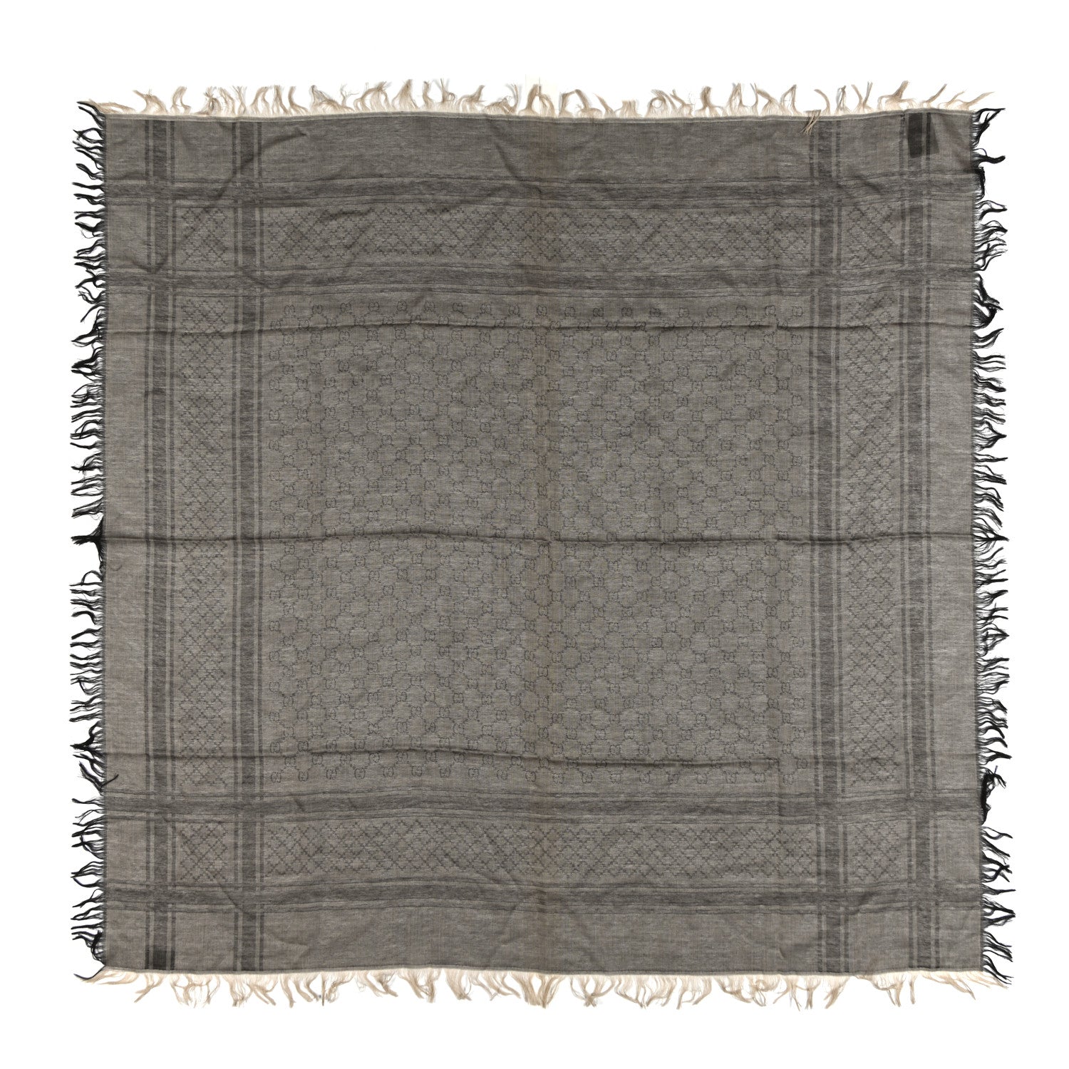 Gucci Wool Silk GG Monogram Diamante Plaid Surviee Shawl Beige Dark Brown 1 of 4