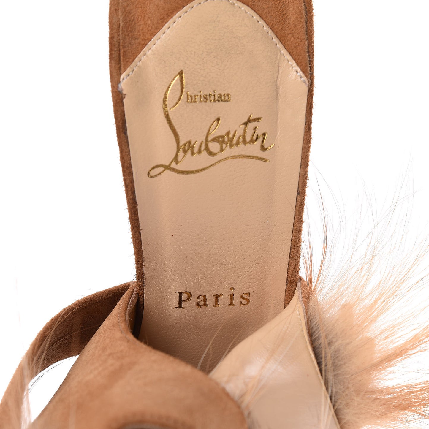 Suede Fox Fur Splash 150 Pumps 37.5 Camel