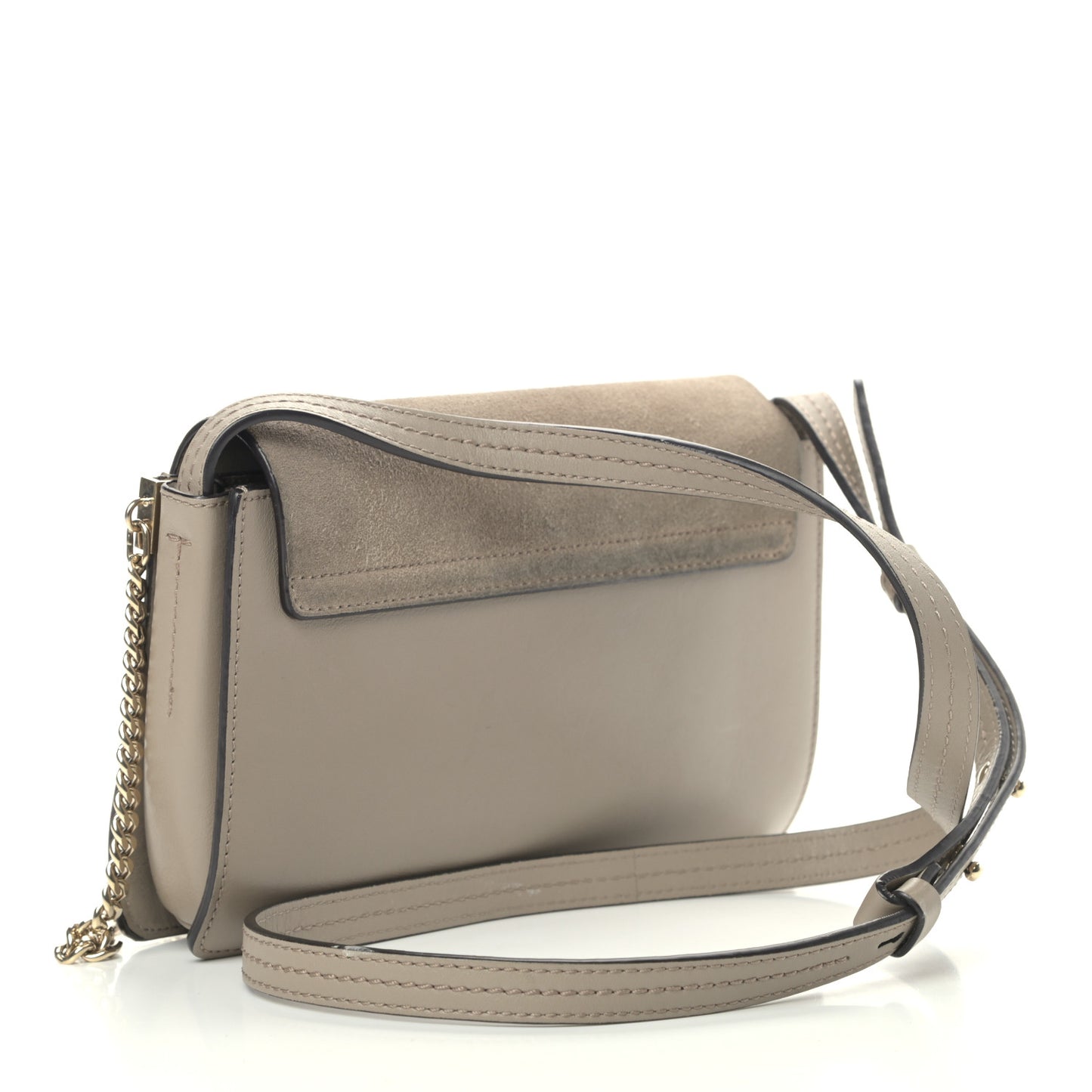 Suede Calfskin Small Faye Shoulder Bag Motty Grey