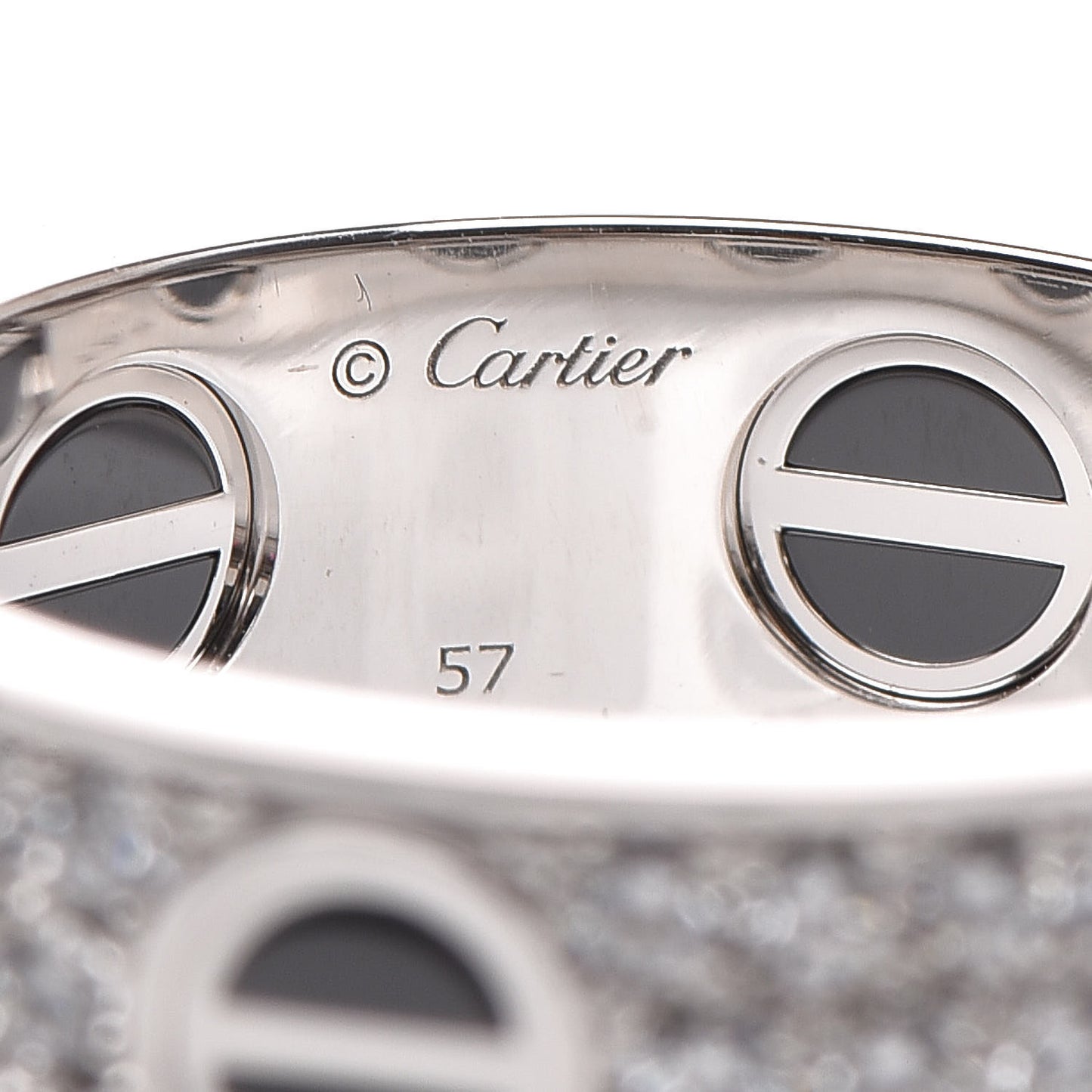 18K White Gold Diamond Ceramic LOVE Paved Ring 57 8