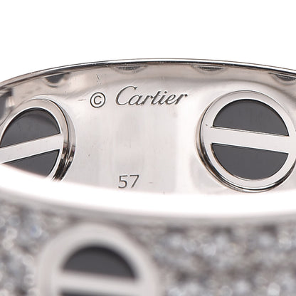 Cartier 18K White Gold Diamond Ceramic LOVE Paved Ring 57 8 4 of 7