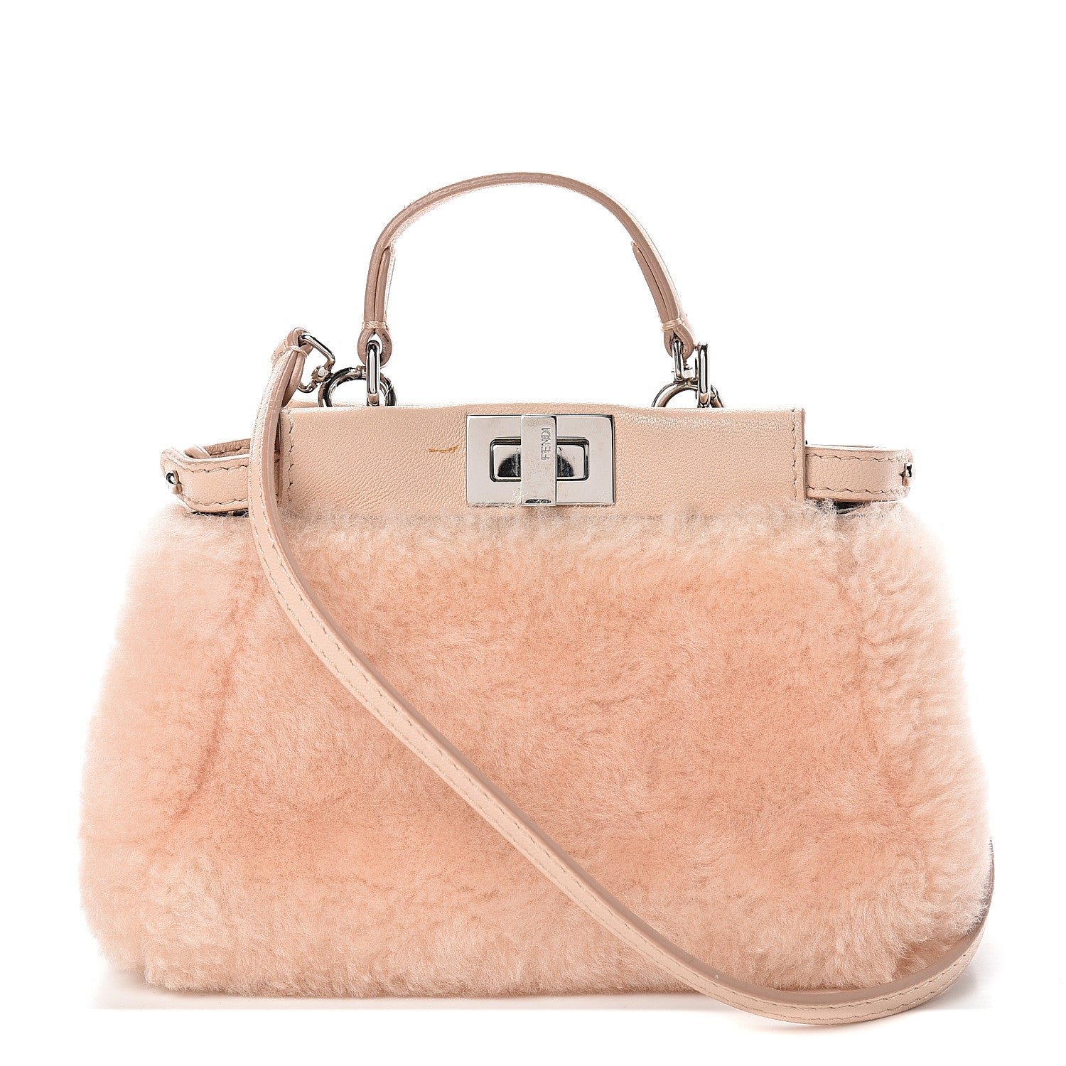 Fendi Shearling Shiny Nappa Micro Peekaboo Iconic Satchel Light Rose 1 of 14