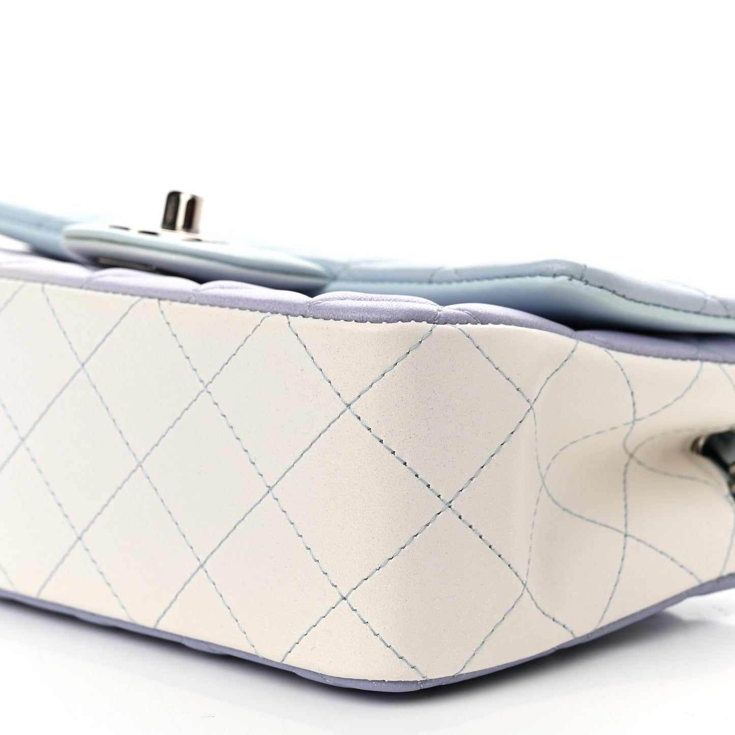 Perforated Lambskin Quilted Mini Rectangular Flap Light Blue Light Purple White