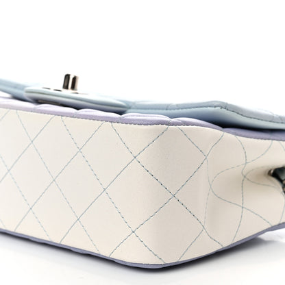 Chanel Perforated Lambskin Quilted Mini Rectangular Flap Light Blue Light Purple White 10 of 11