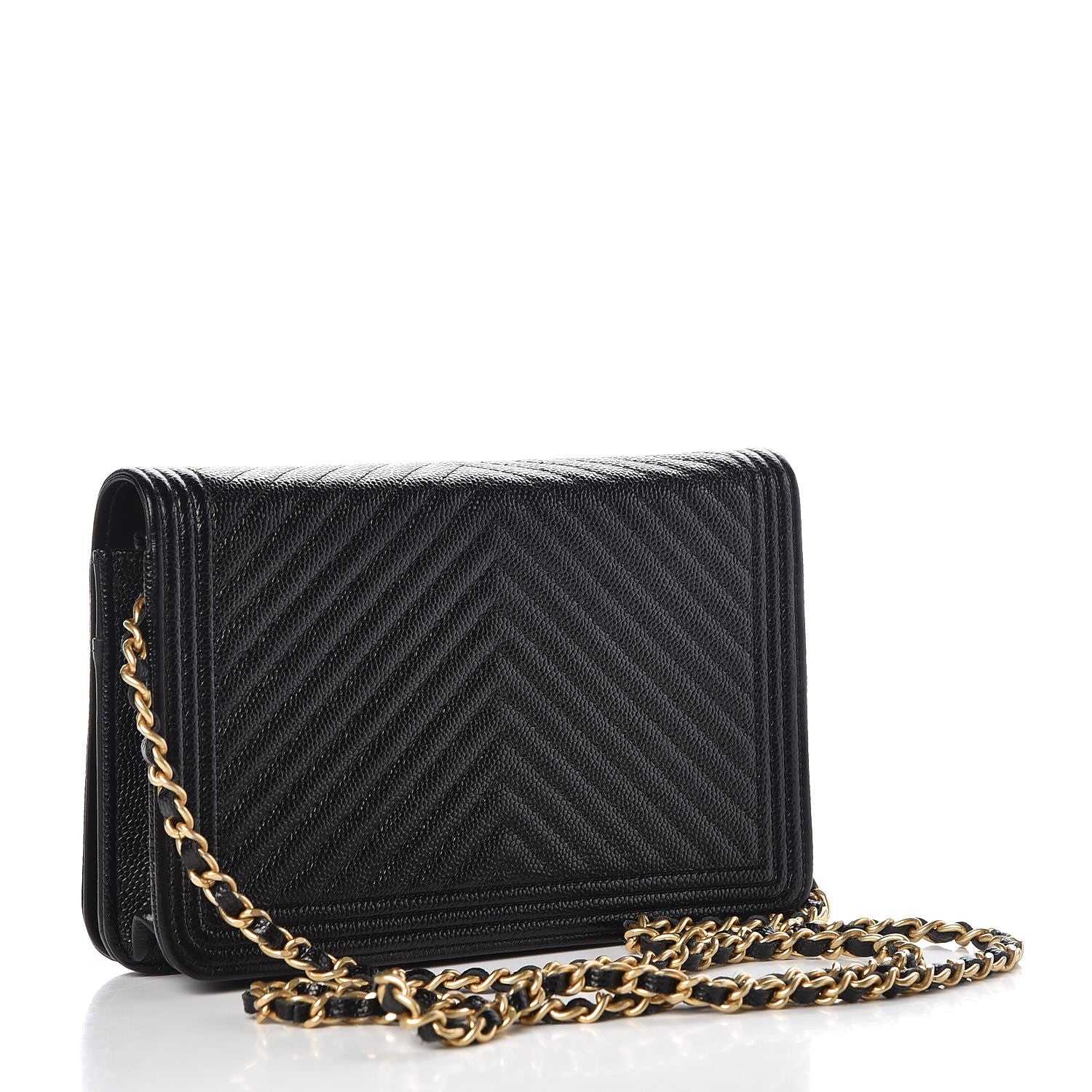 Chanel Caviar Chevron Quilted Boy Wallet On Chain WOC Black 3 of 10