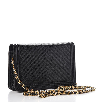 Chanel Caviar Chevron Quilted Boy Wallet On Chain WOC Black 3 of 10
