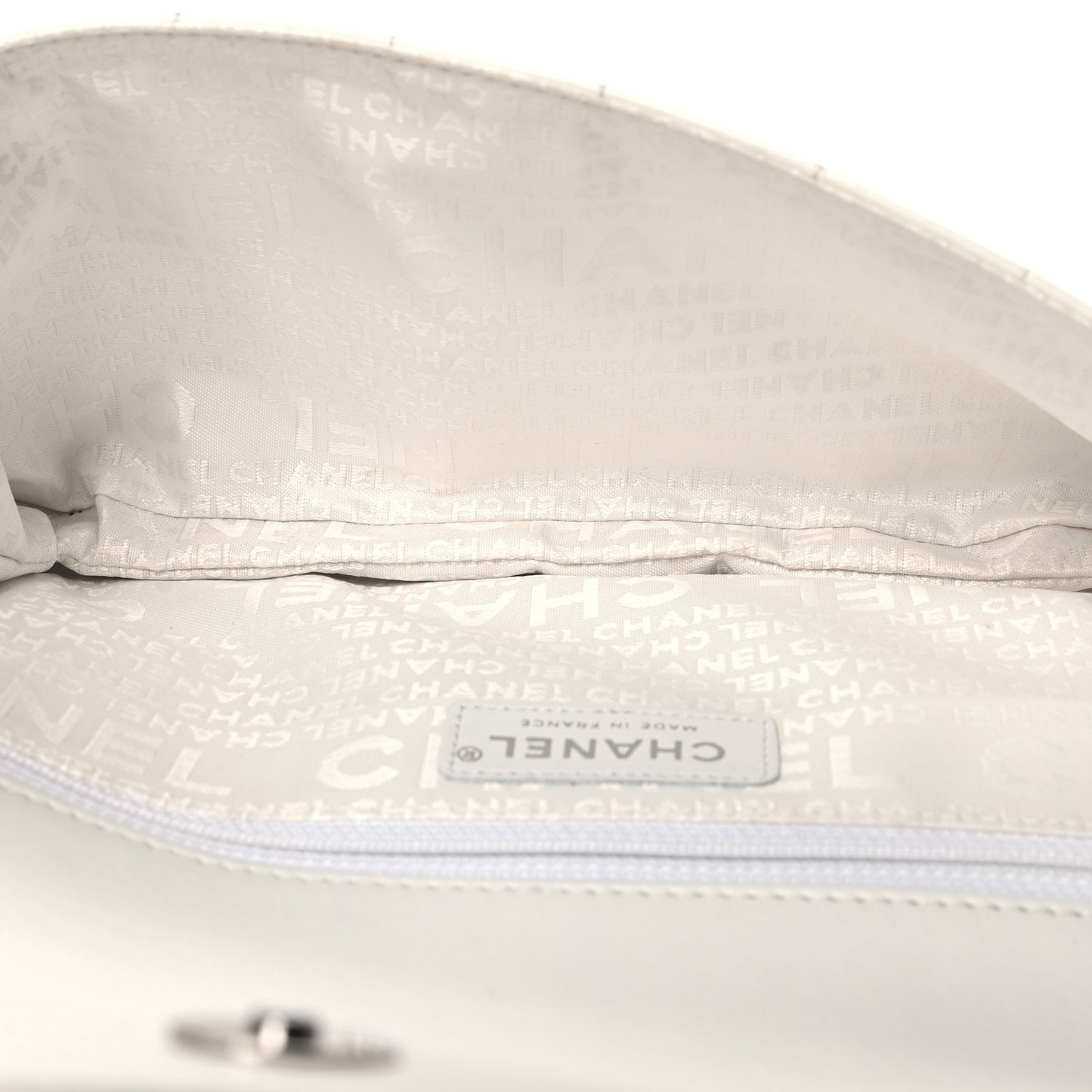 Patent Quilted Diagonal CC East West Chocolate Bar Flap White