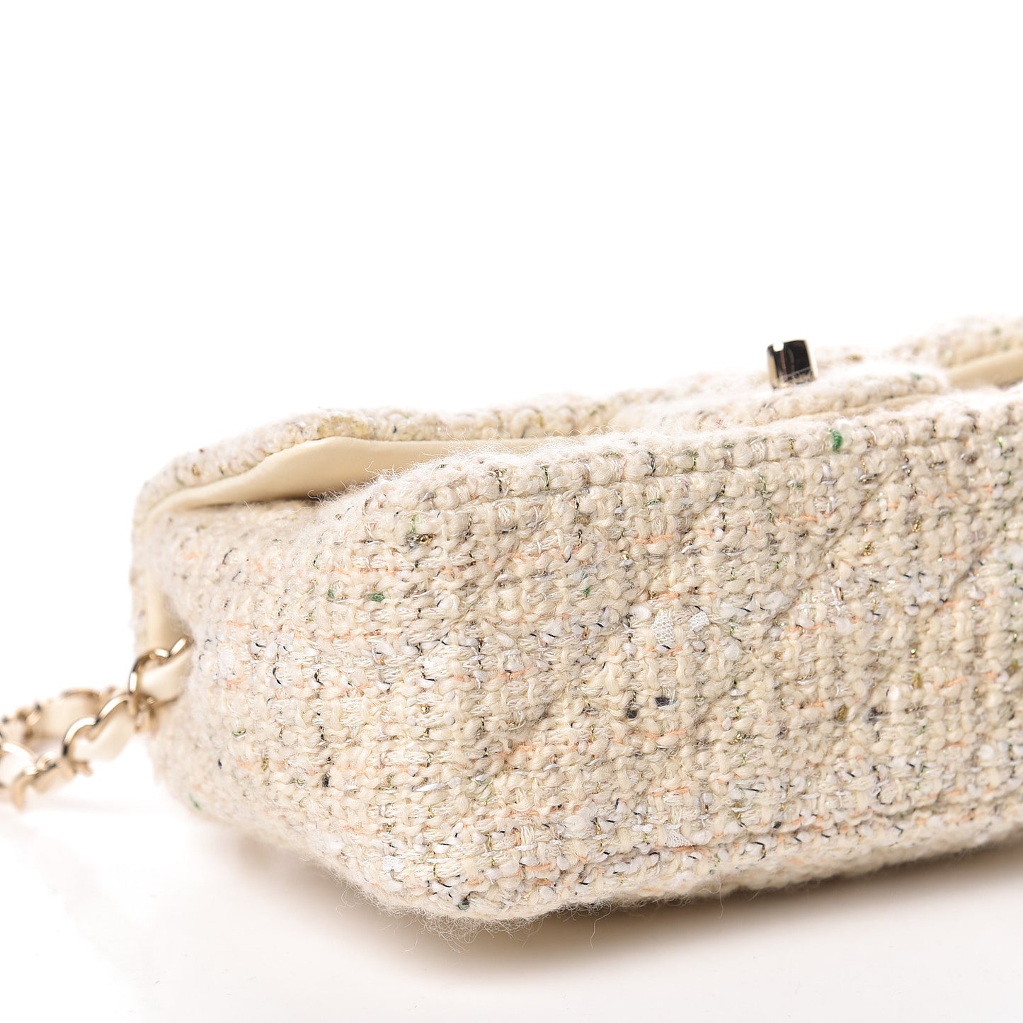 Tweed Quilted Mini Rectangular Flap Off White