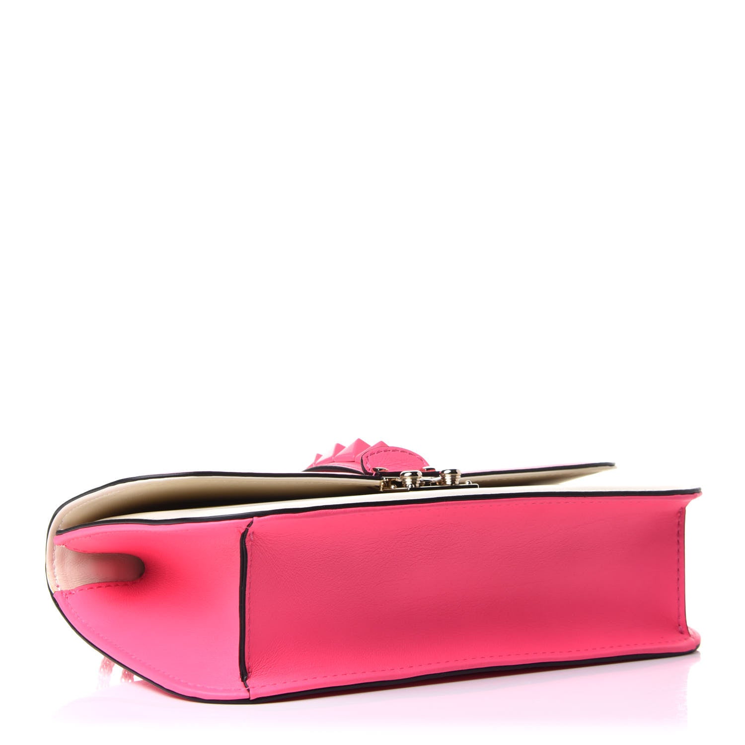 Valentino Garavani Vitello Medium Glam Lock Rockstud Flap Fuxia Fluo Light Ivory 4 of 10