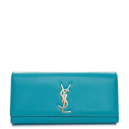 Saint Laurent Grain De Poudre Classic Monogram Clutch Turquoise 1 of 9