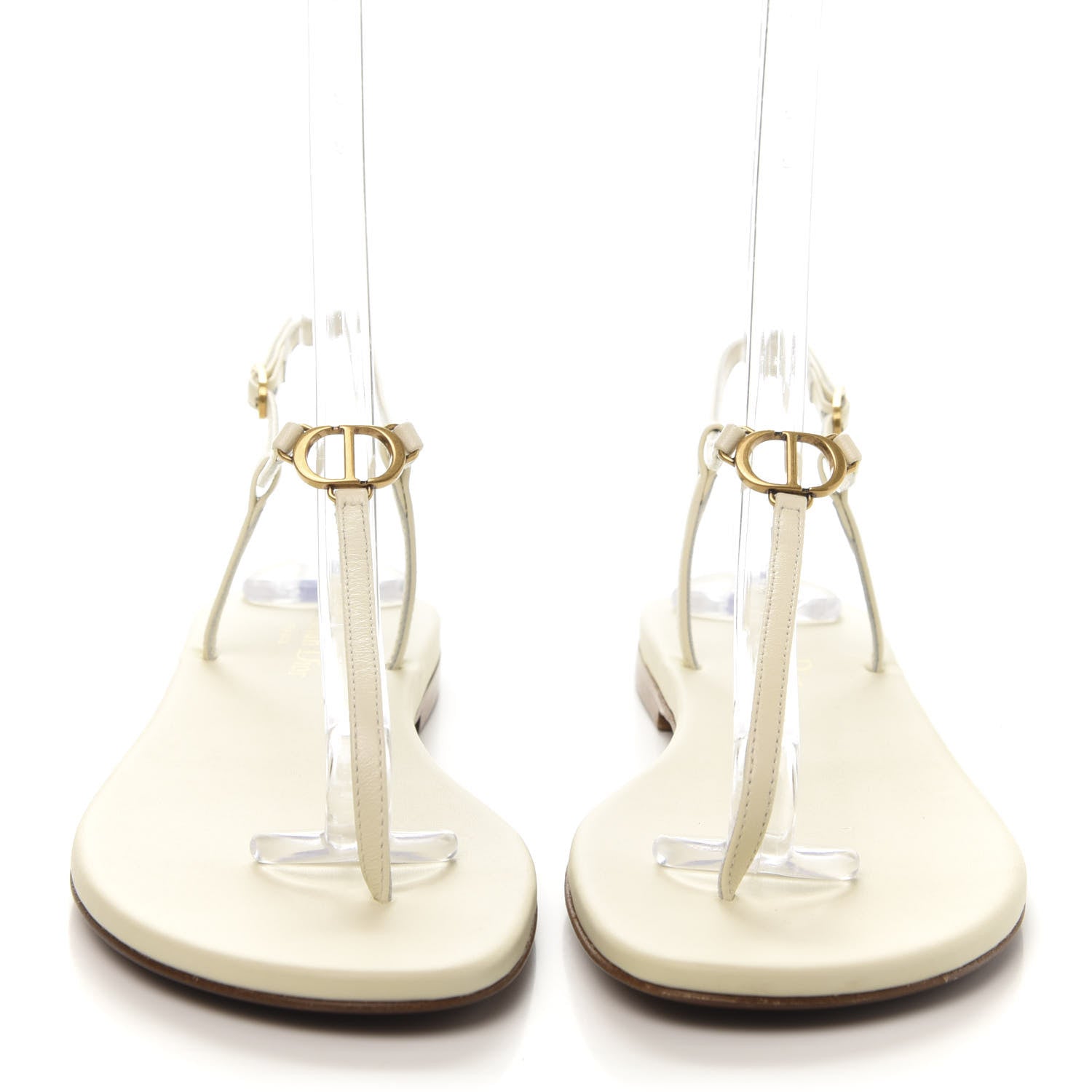Christian Dior Lambskin Signature T-Strap Sandals 39 Off White 2 of 8