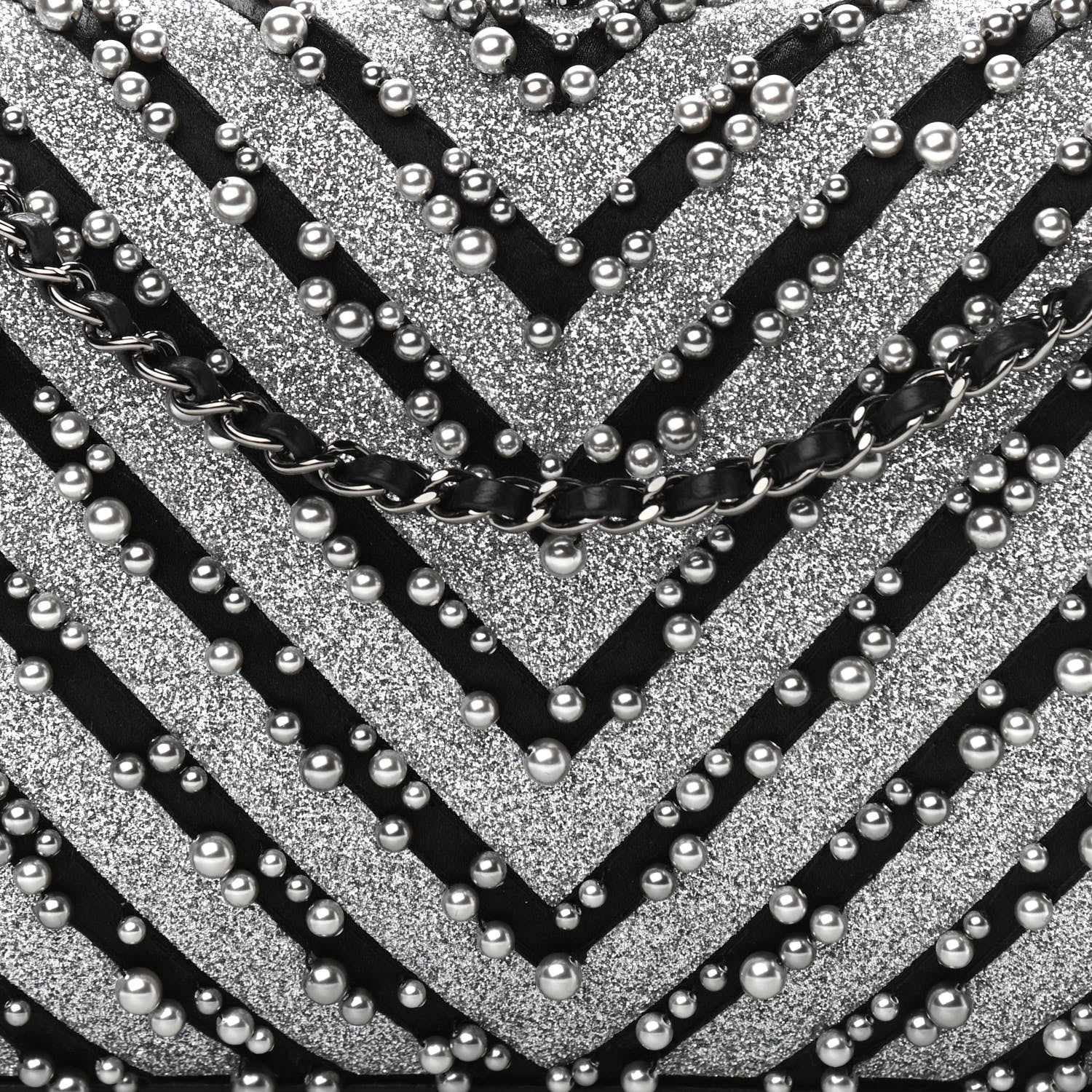 Chanel Mixed Fibers Pearl Evening Clutch Silver Black 8 of 11